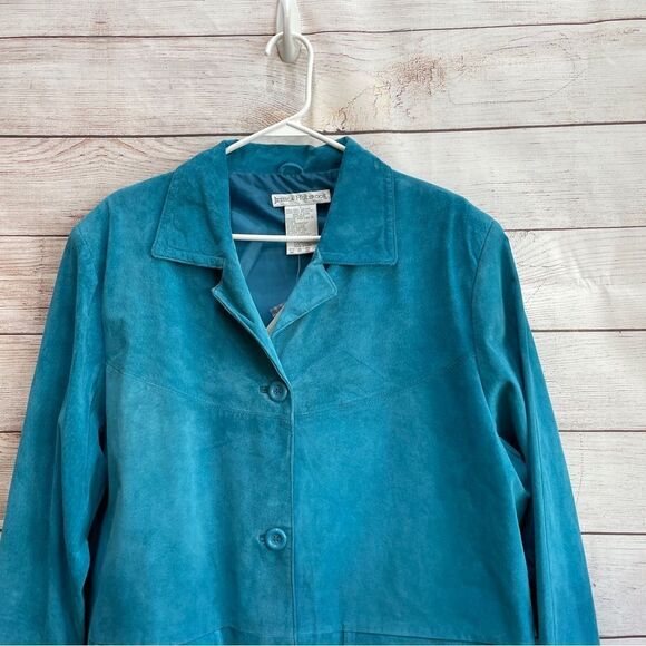 NEW WITH TAGS JESSICA HOLBROOK COAT IN MACHINE WASHABLE TEAL LEATHER - Picture 2 of 6